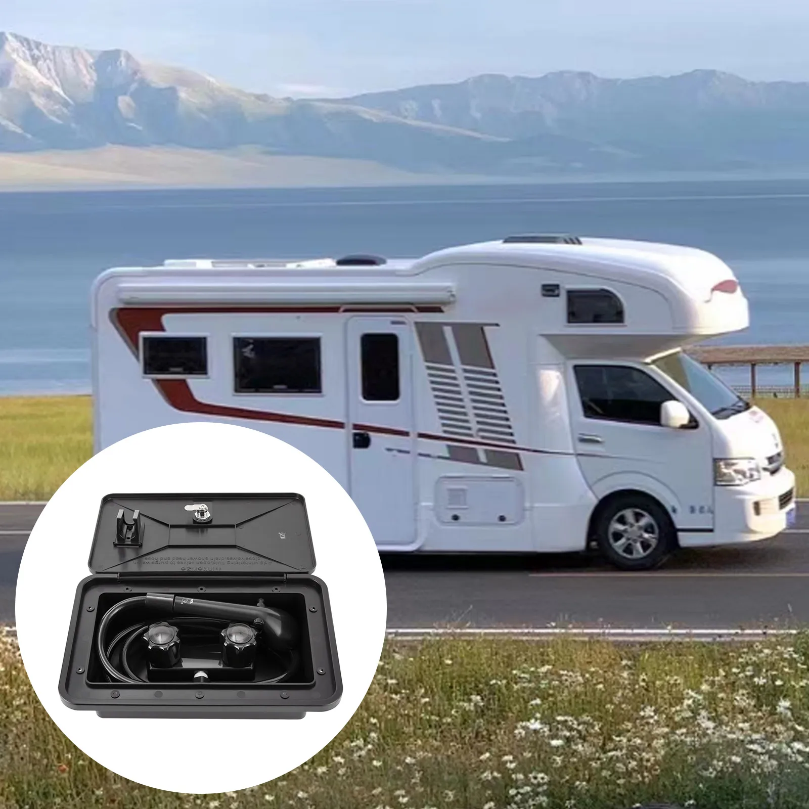 Wohnmobil-Duschkabinen-Set für den Außenbereich mit heißem und kaltem Schalter, Duschkopf, Schlauchschloss und Schlüssel für Boot, Wohnmobil, Wohnwagen, Wohnmobil – Detail 1