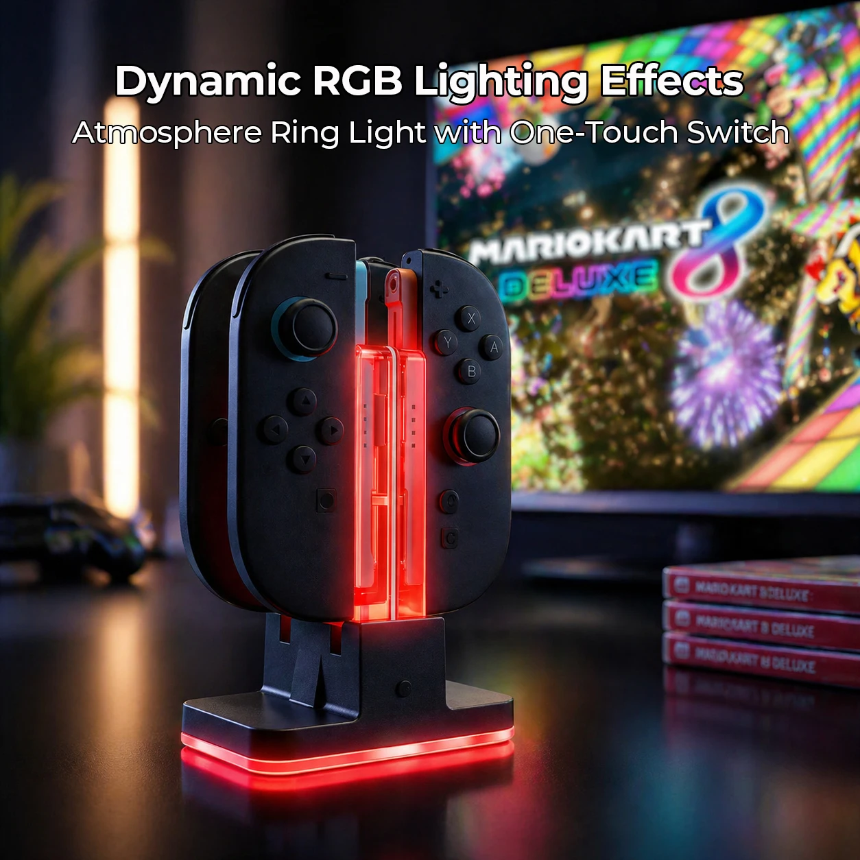 DOBE 4-in-1 스위치/OLED/스위치 2 컨트롤러용 충전 도크 | 8슬롯 데스크탑 충전기, RGB 바이브, 조이패드 지원, 차세대 지원