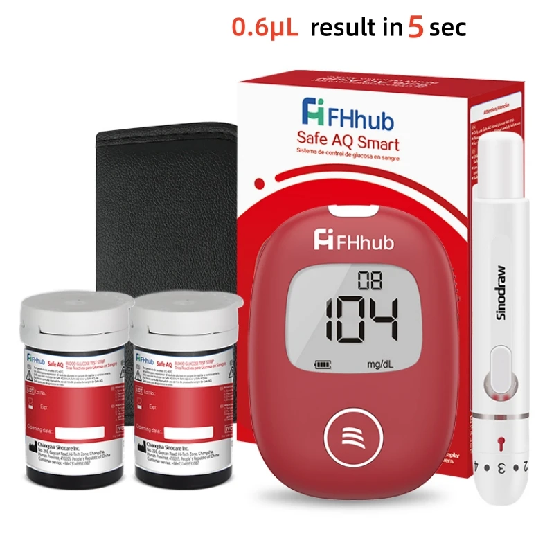 Blood Glucose Meter FHhub Safe AQ with Test Strips Lancets Diabetes Monitor