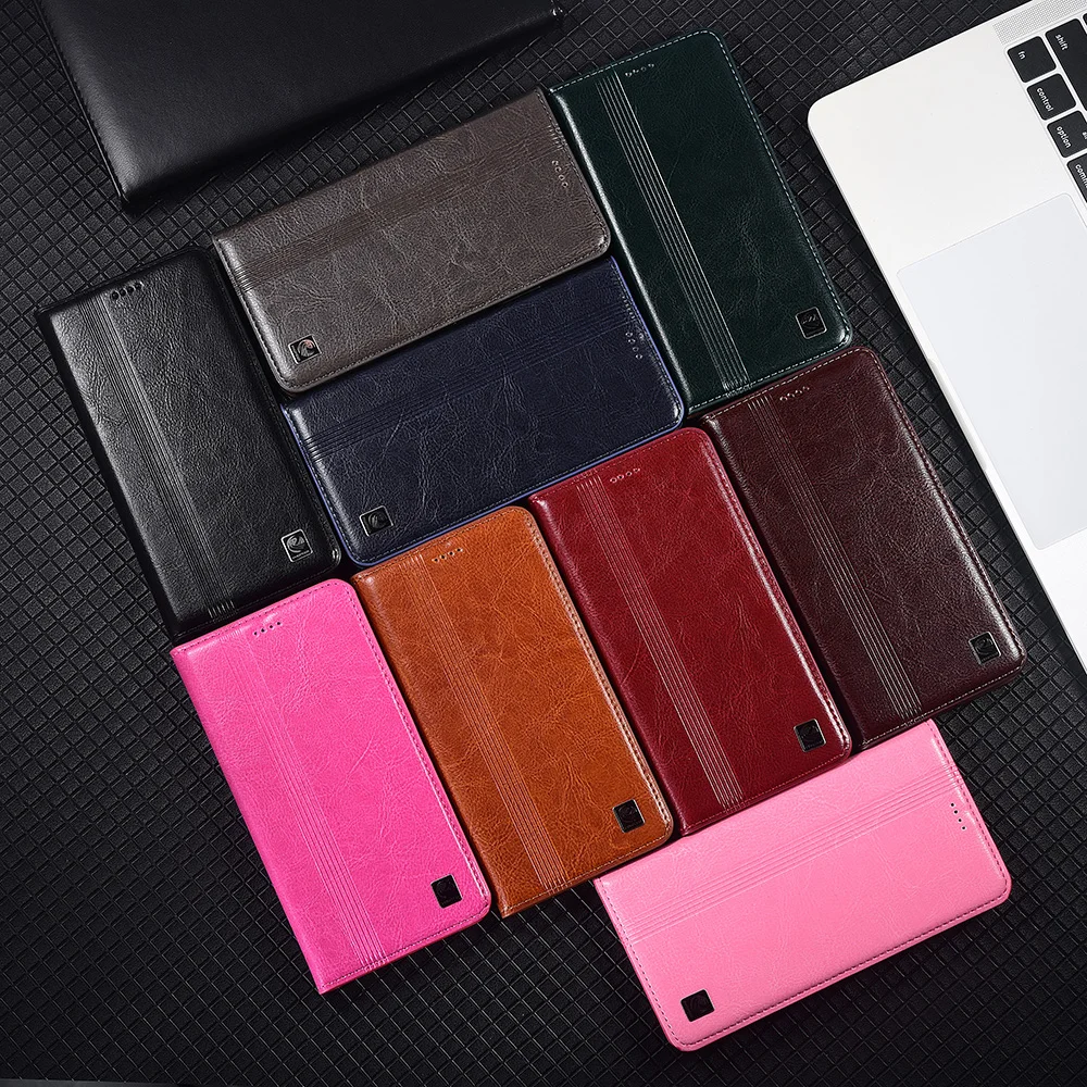 Elegant Vertical Line Leather Flip Case with Card Holder