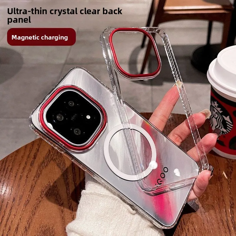 Red-Ringed Magnetic Shockproof Acrylic Case with Anti-Slip Design