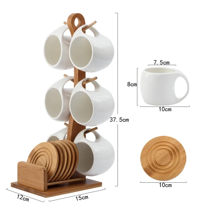 Set 4 Tazzine Espresso In Ceramica Con Piattini E Manico Legno - Mini Tazze Da Caffè Per Casa E Bar - Foto 6
