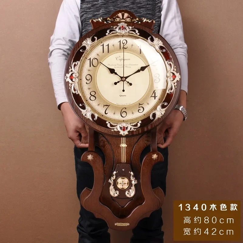 Large Wood Vintage Silent Pendulum Clocks Retro 80X42CM  