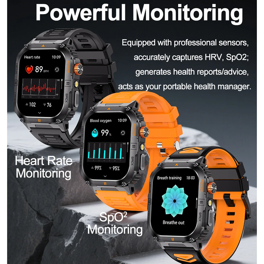 2025 New Smart Watch Men 1000mAh Large Capacity Battery Outdoor Flashlight Bluetooth Call Waterproof Sport Fitness Smartwatches