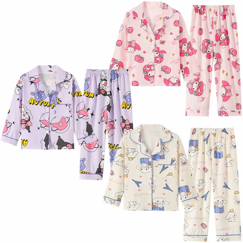 

Sanrios Kuromi Cinnamoroll аниме Мультяшные детские брюки с длинным рукавом для девочек весна-осень Домашняя одежда пижамы