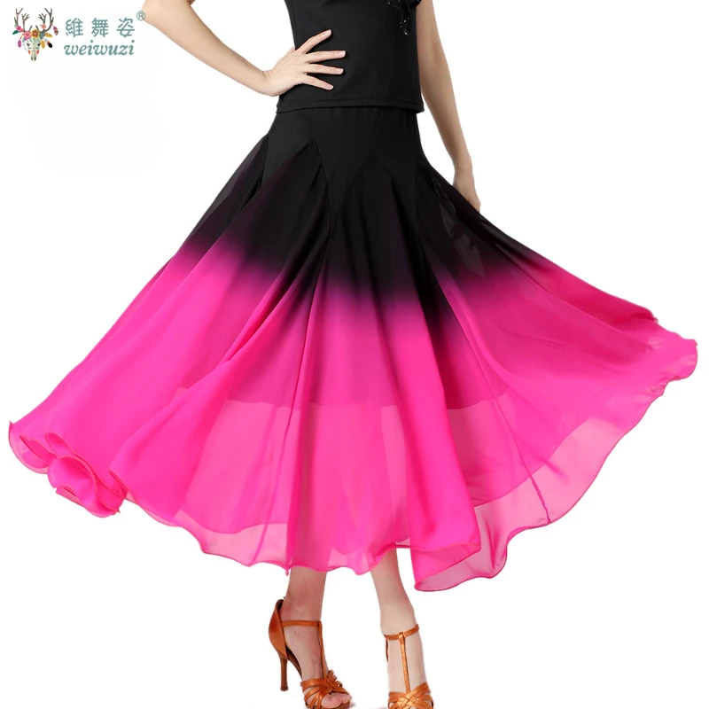 Modern Flamenco Waltz Ballroom Dance Performance Costumes Cotillion Long Bustier Gradient Color Dancing Skirt with Large Hemline