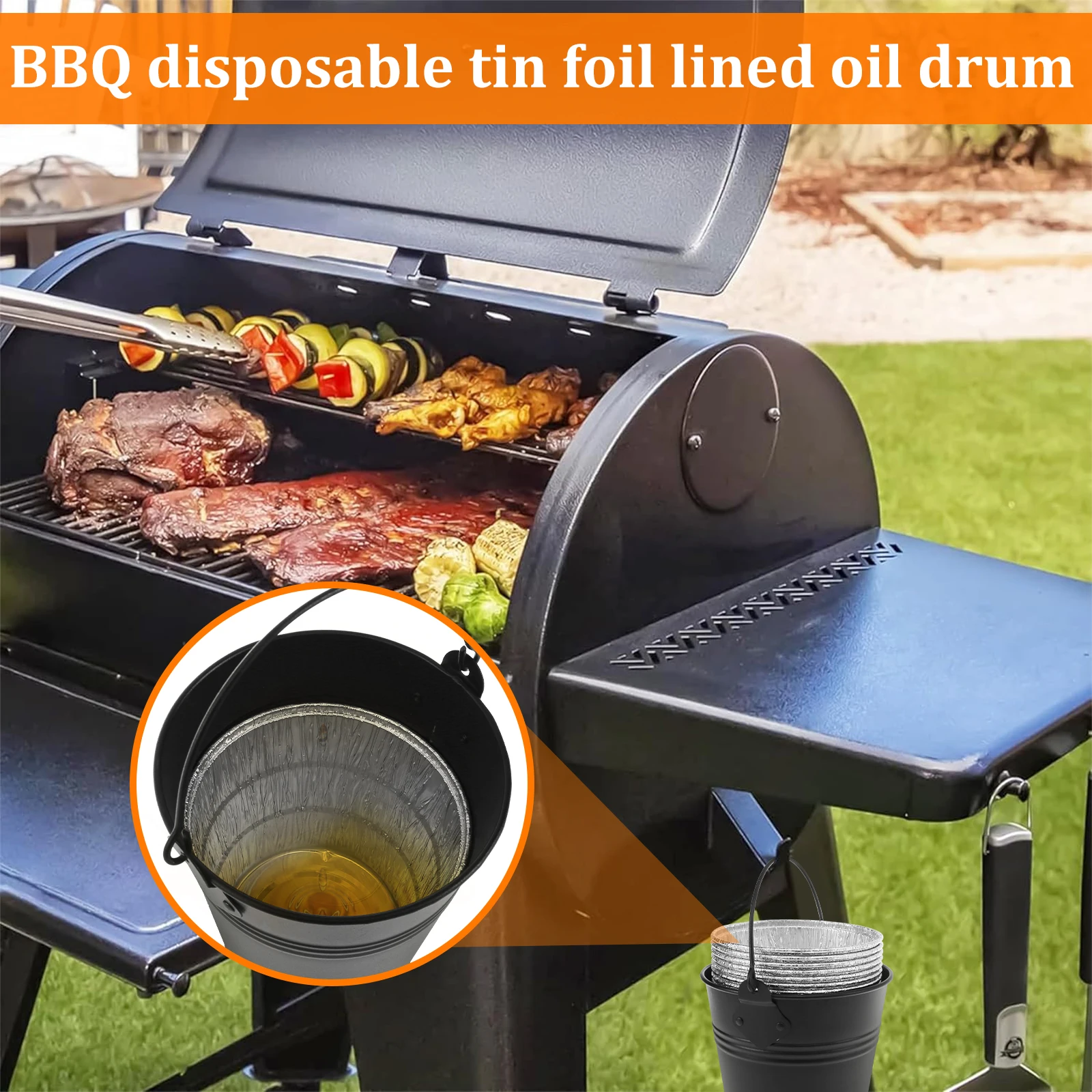 Grease Bucket Set Heat Resistant Bbq Tin Foil Grease Bucket Drip Tray Replacement Kit 15pcs Disposable Liners for BBQ Grills