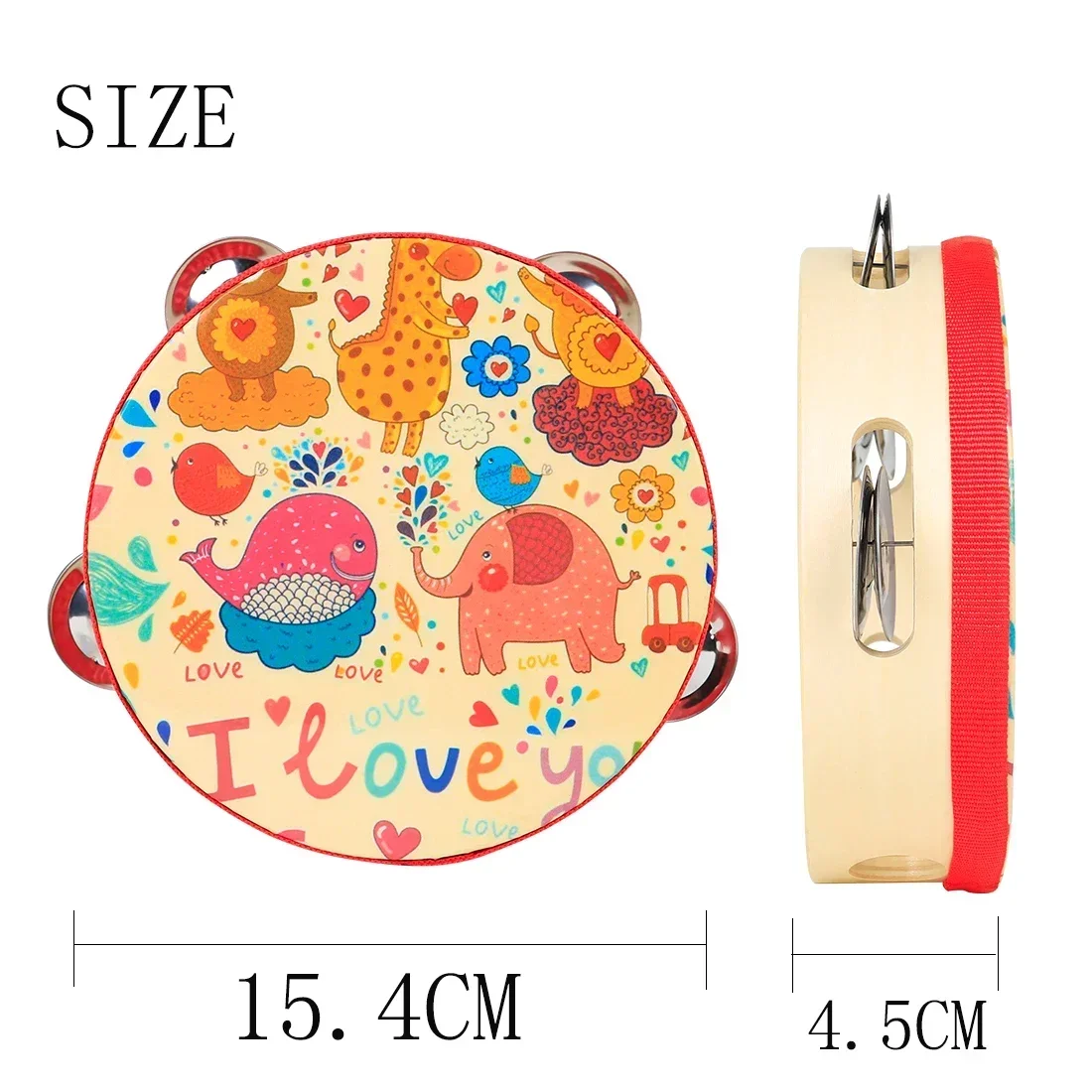 6 Inch Tambourine Cartoon Handdrum Solid Wood Musical Drum Orff Percussion Instrument Children's Bell Drum Music Toy Gifts hand tambourine