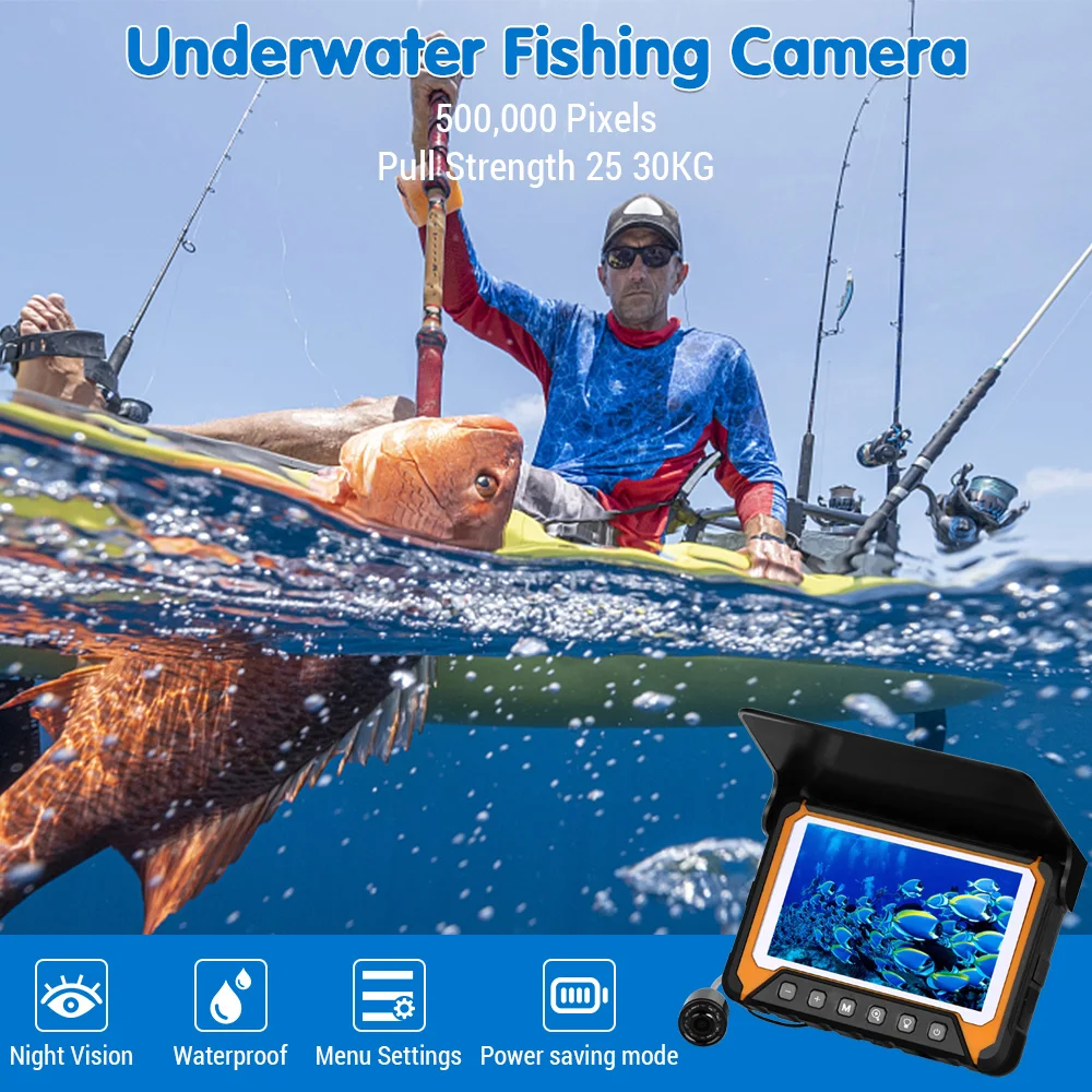 Underwater Fishing Camera with 5in LCD Monitor 120&deg; 500,000 Pixels 8 Pcs IR Night Vision for River/Ice Fishing
