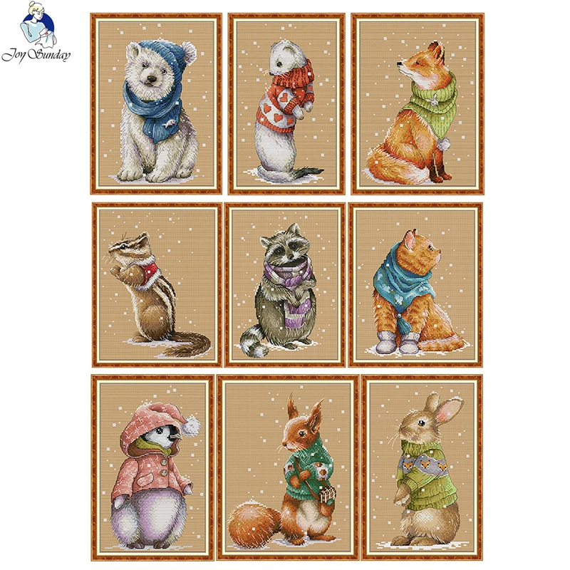 Фото Joy Sunday/зимняя одежда с принтом животных, 16ct 11CT, вышивка крестиком, сделай сам, полный комплект DMC, нитки ручной работы №1