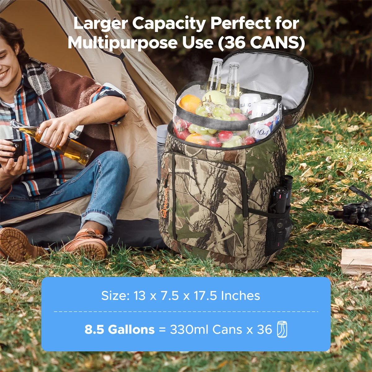 Camping-Kühltasche, isoliert, 35 Dosen, mit isolierender Abdeckung, auslaufsicher, weiche Kühltasche, obere Öffnung für Camping, Wandern, Picknick – Detail 8