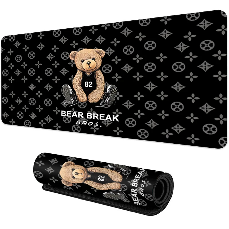 French Popular Bear large size cool mouse pad 900x400 non-slip esports learn desk mat game player mouse pad desktop accessories 2