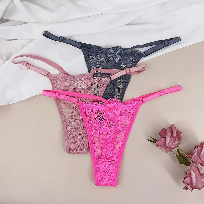 3pcs/set Adjustable Strap Mesh Thong and G String Women's Sexy Low Waist Underwear See Through Female Underpants