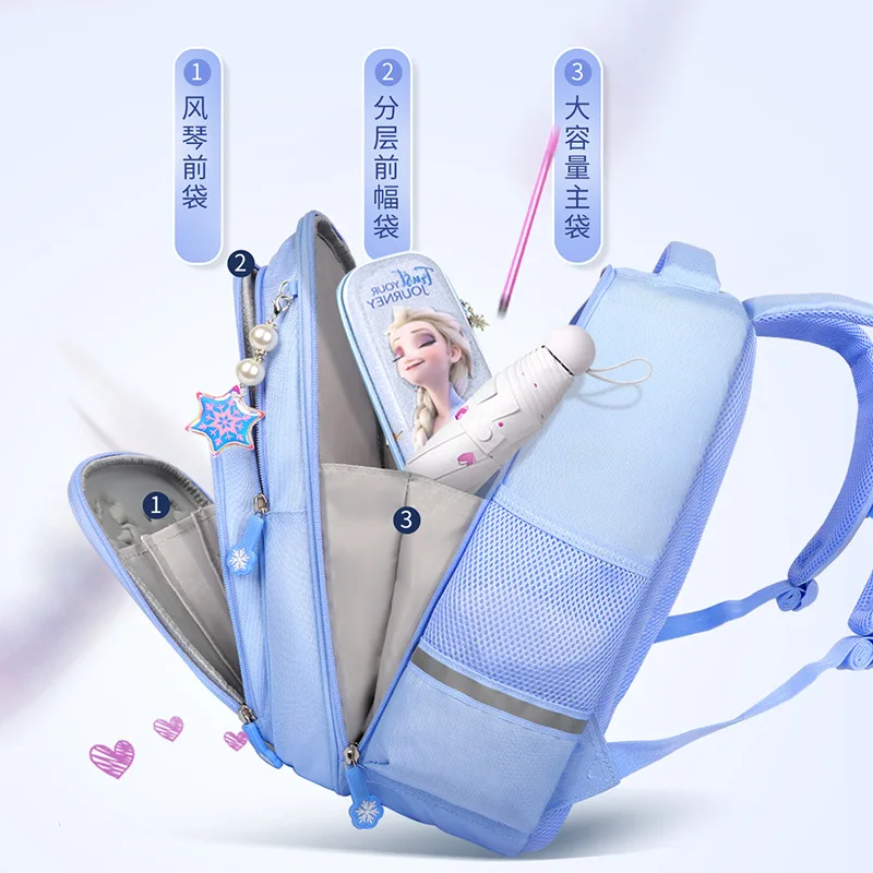 2022 Genuine Disney Frozen School Bag For Girls Elsa Primary Middle Student Shoulder Orthopedic Backpack Large Capacity Mochila