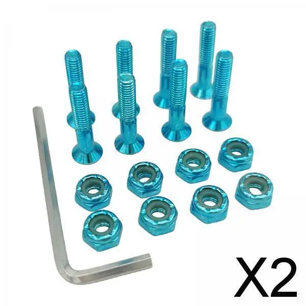 

2X 8pcs Replacement Skateboard Hardware Set Longboard Screws Accessories blue