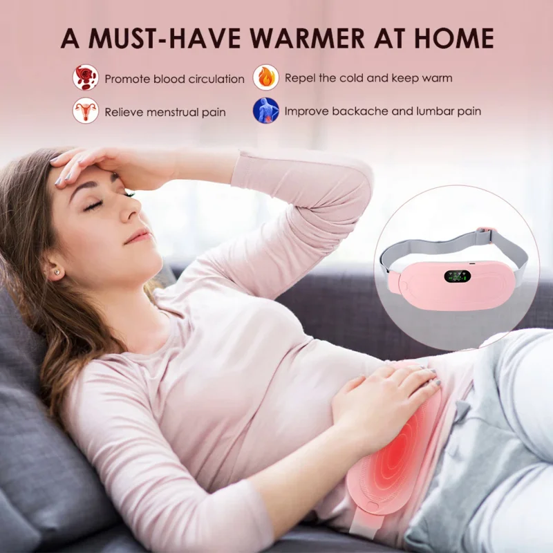 Home Electric Period Cramp Massager Vibrating Heating Belt for Menstrual Waist Stomach Abdominal Warm Palace Belt