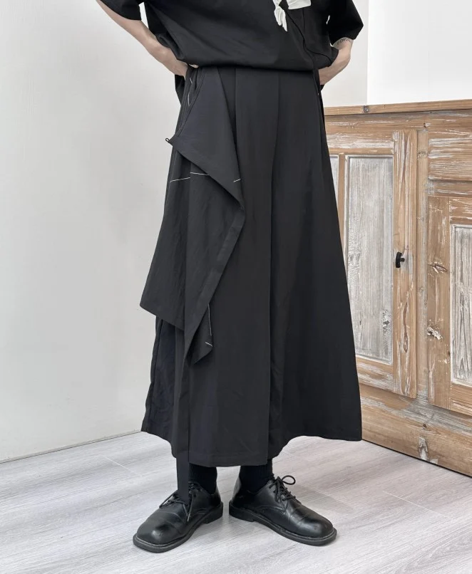 Summer Thin Pantskirt Straight Two-Way Duplex Cropped Wide-Leg Pants Irregular High Waist Loose Culotte