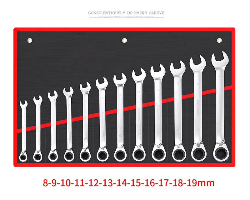 Ratschenschlüssel 8–19 mm Schnell-Ratschenschlüssel Kombination Auto Reparatur Handwerkzeug Schraubenschlüssel Kit – Detail 4