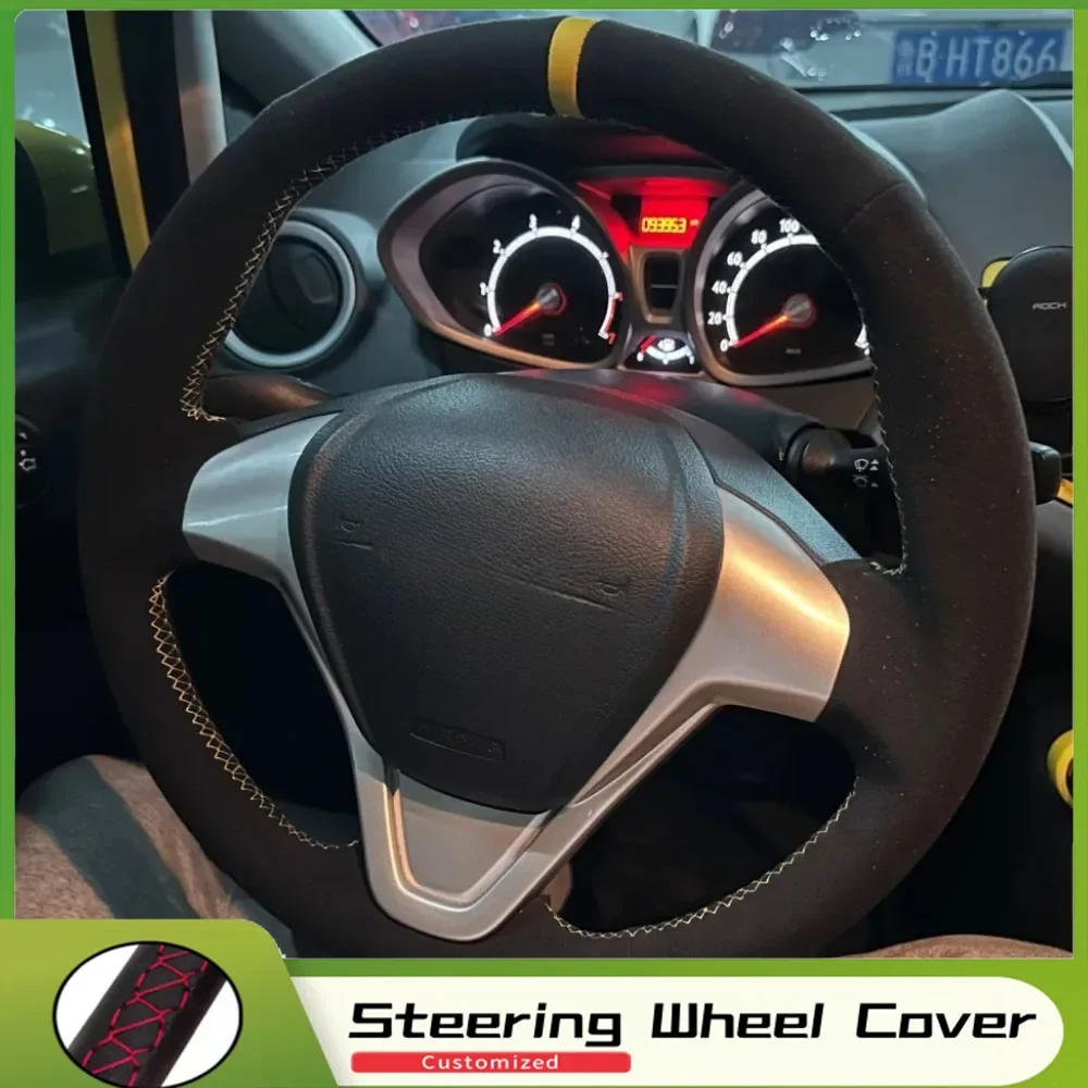 Angepasst DIY Auto Lenkrad Abdeckung Wildleder Für Ford Fiesta 2008-2016 2017 Ecosport 2014-2015 2016 2017 auto Zubehör