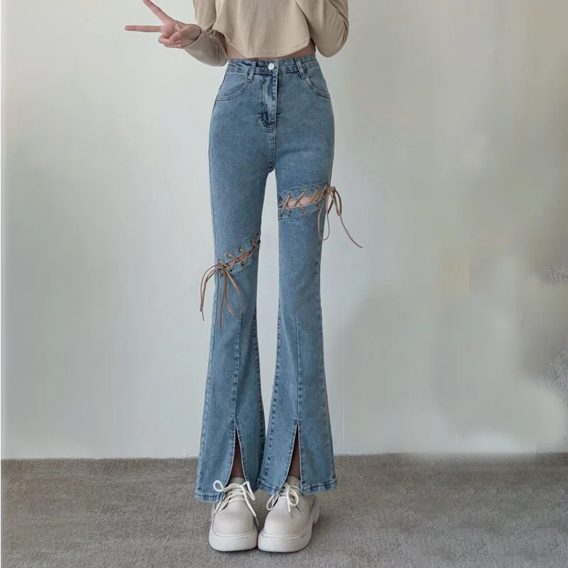 

Women Casual Split Jeans Korean New Styles For Spring And Summer Version Women's Trousers Y2k High Waist Fashion Trend Pants