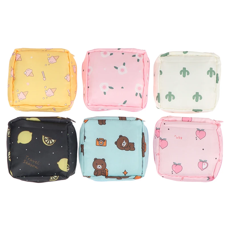 

Cartoon Sanitary Napkin Towels Bag Girl Travel Mini Makeup Bags Korean Style Small Money Card Lipstick Earphone Storage Bag