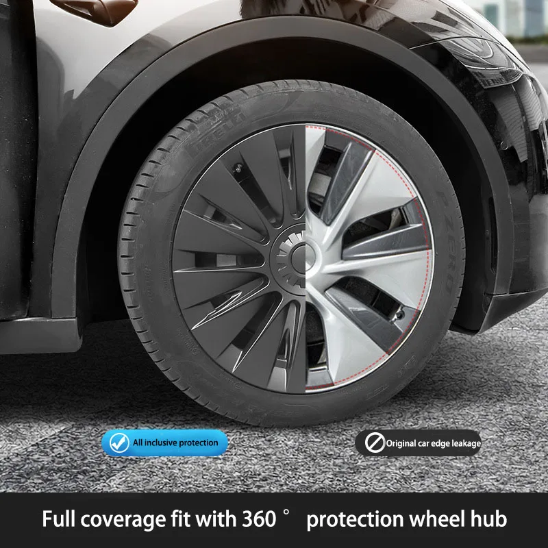 4PCS 19 Inch HubCap Wheel Caps Symmetric Automobile Replacement Full Rim Cover for Tesla Model Y 2017 -