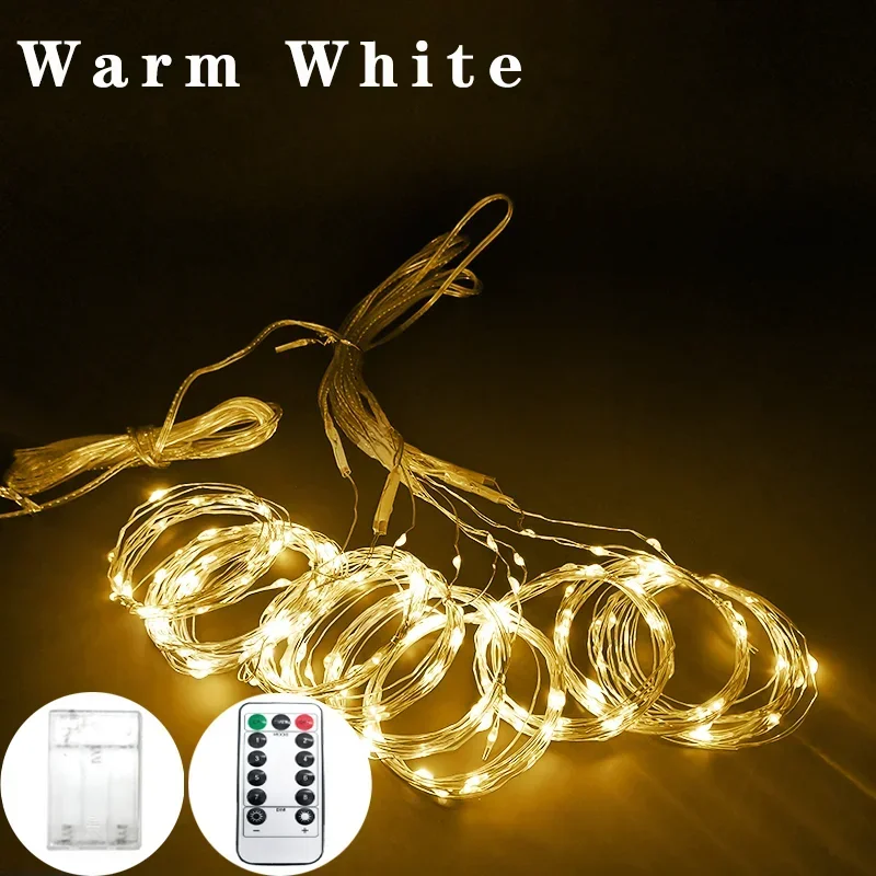 thumbnail image 1 of Guirnalda de luces LED de 3 m, 8 modos, caja de batería, control remoto, cadena de luces de cuento de hadas, decoración para bodas, Navidad y el hogar, 1 of 5