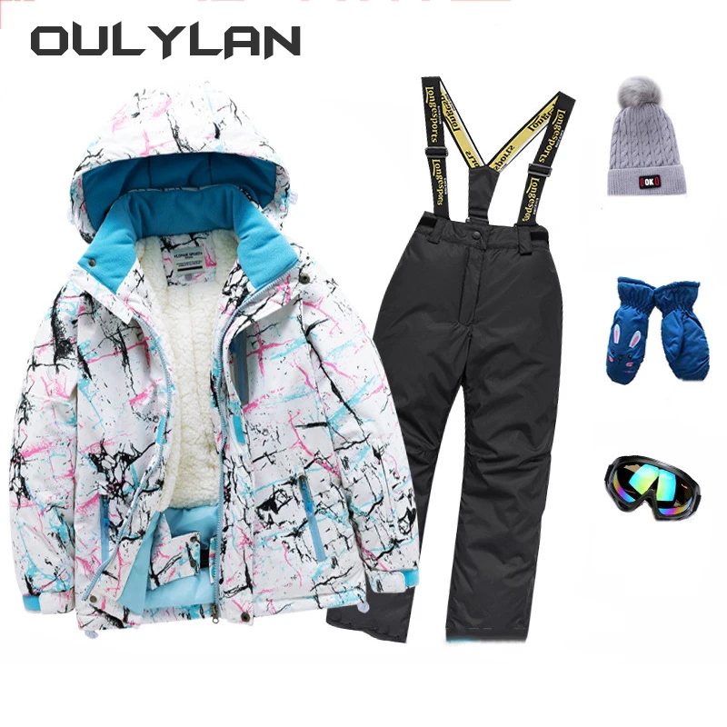 

New Children's Ski Suit Set Thickened Snow and Wind Proof Professional Waterproof Ski Coat Pants for Boys and Girls with