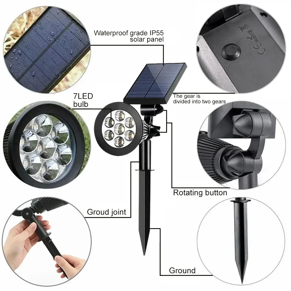 Hight Quality Solar Lawn Lamp Spotlights Outdoor Ip65 Waterproof 7LED Landscape Light Villa Garden Yard Decor Powered Lights