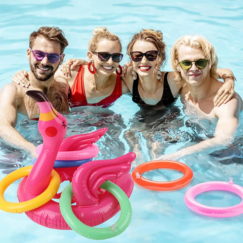 Pink Inflatable Flamingo Ring Toss Throwing Games Summer Beach Pool Party Toys Adult Kids Birthday Party Favors Supplies Gift