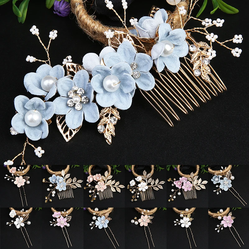 Braut Perle U-förmige Haar kämme Gold Farbe Blume Kopf bedeckung Krone Pin Luxus Haars pange Clip Haar Tiara Hochzeit Haarschmuck