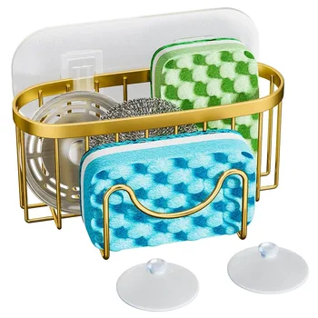 Suction Cups Sponge Drainer Rack Hollowed with Hook Stainless Steel Sponge Holder Fast Drainage Easy-To-Clean Sink Sponge Stand 1