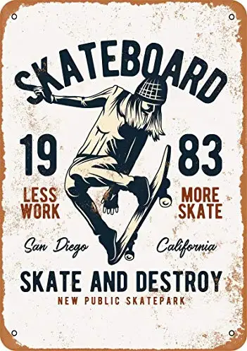 

Skate and Destroy San Diego Skateboard Vintage Look Metal Sign 8x12 Inch Decor Signs