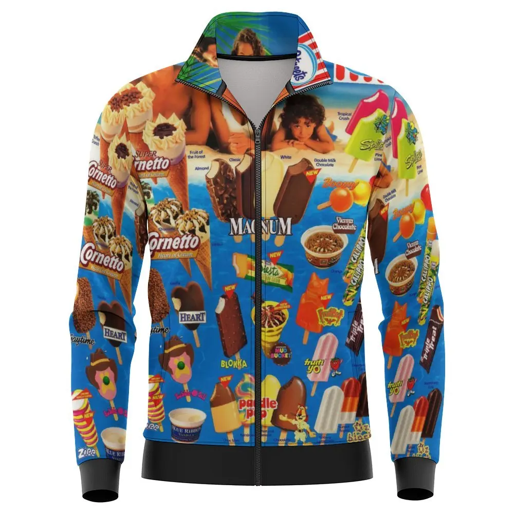 thumbnail image 1 of 2024 Nueva tendencia de moda de primavera y otoño Chaquetas bomber holgadas de manga larga con bolsillo y estampado 3D de helado simple Abrigos de gran tamaño, 1 of 4