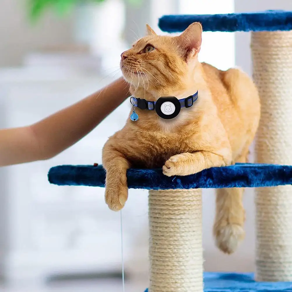 Enhanced Pet GPS Anti-Lost Reflective Cat Collar with Bell and Protective Tracker Holder