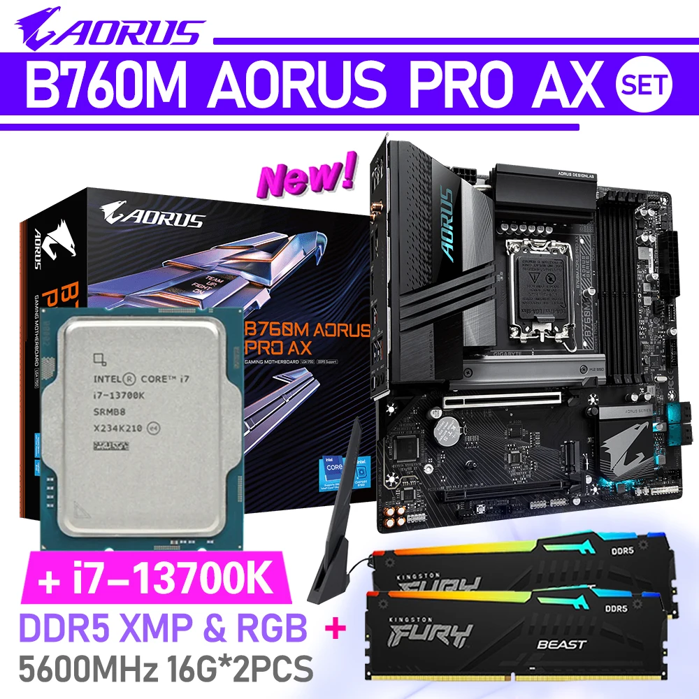 

GIGABYTE B760M WIFI 6E Desktop Micro-ATX Mainboard DDR5 Kit CPU i7 13700K CPU Suit Ram 16GB*2pcs 5600MHz Memoria PCIE 4.0 M.2