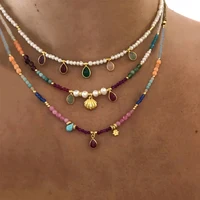 Collier de perles de perles naturelles pour hommes et femmes, pendentif goutte d'eau multicolore, bijoux en pierre bohème, breloque à la mode, décoration de collier 1