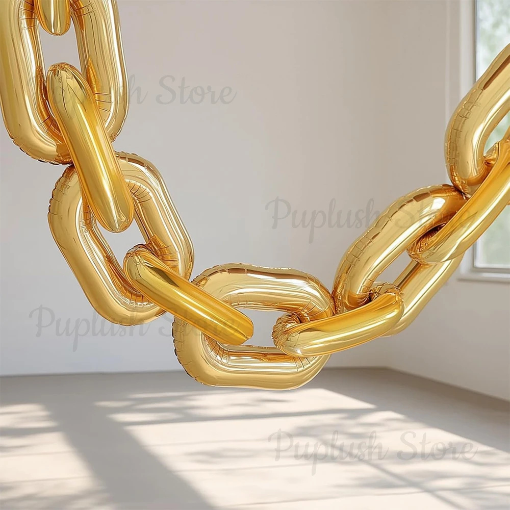 10 Stück Goldfolienkettenballons 16/32/40 Zoll Riesige Metallkette Ballongirlande für 80er 90er Hip Hop Party Retro Geburtstagszubehör – Detail 10