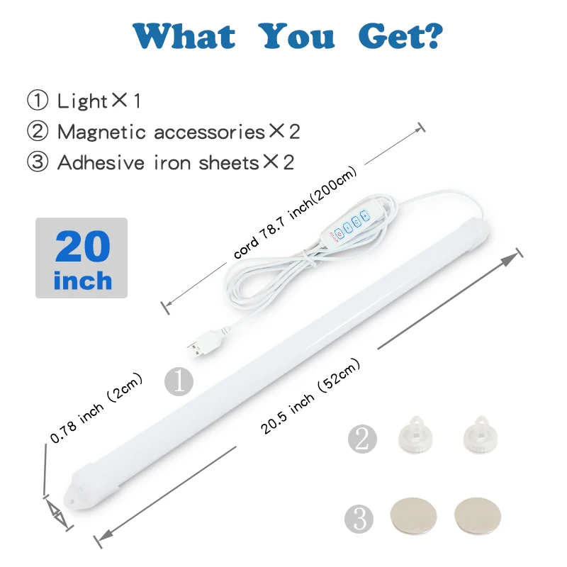 LED Light Under Cabinet Lighting Magnetic Dormitory Reading Lamp Student Desk Lights 5V USB Plug Study 3 Color Changes Kitchen Bedroom