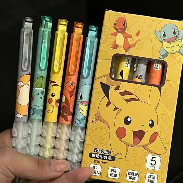 5pcs Pokemon Pikachu Gel Pen Cute Anime Cartoon Charmander Squirtle Press on Gel Pen Stationery School Supplies Holiday Gifts 2
