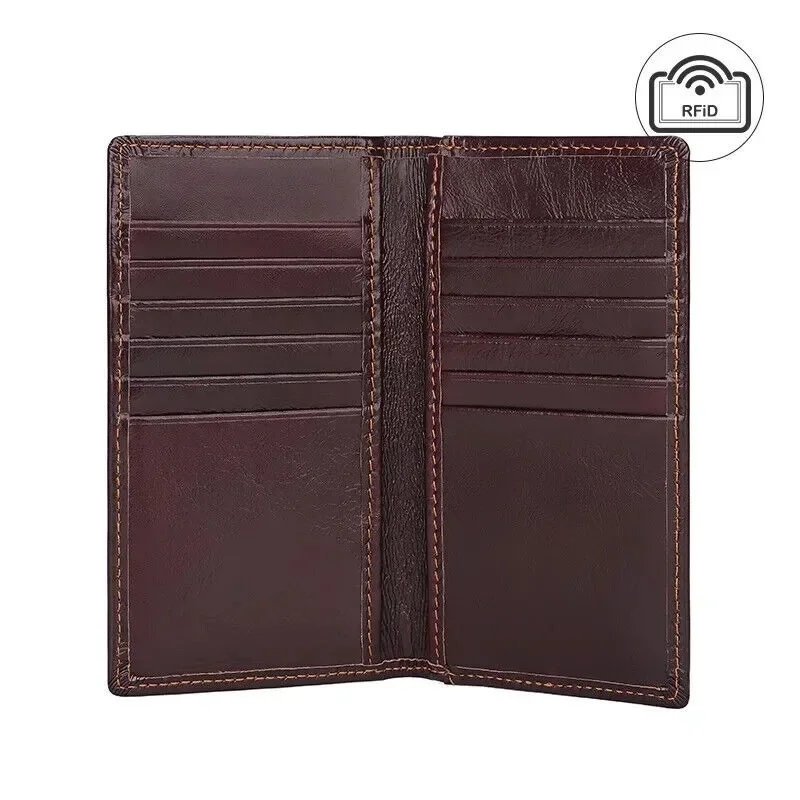 Portefeuille Long En Cuir Véritable Vintage - Grande Capacité Et Blocage RFID