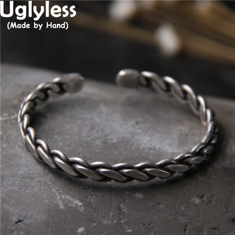 

Uglyless Neutral Cool Girls Twists Bangles Thai Silver Exotic Jewelry for Women Real 925 Sterling Silver Vintage Bangles Twisted