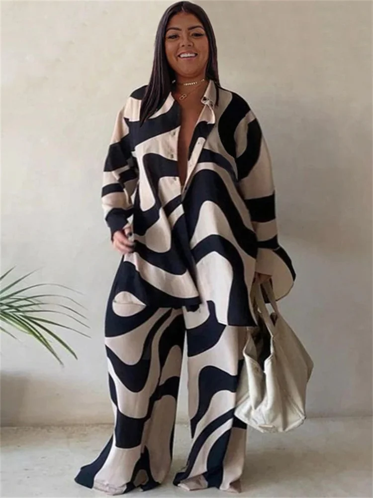Wmstar Two Piece Set Women S-5XL Casual Print Long Top and Pants Sets Fall Clothes Outfits Matching Suit Wholesale Dropshipping