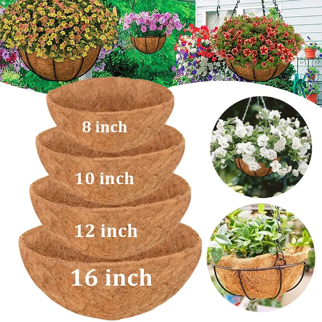 10/12/14/16 Hüvelykes Kókuszbetétek Kerti Ültetvényekhez Kerek Lógó Kosár Bélés 100% Természetes Coco Coir Csere Bélések