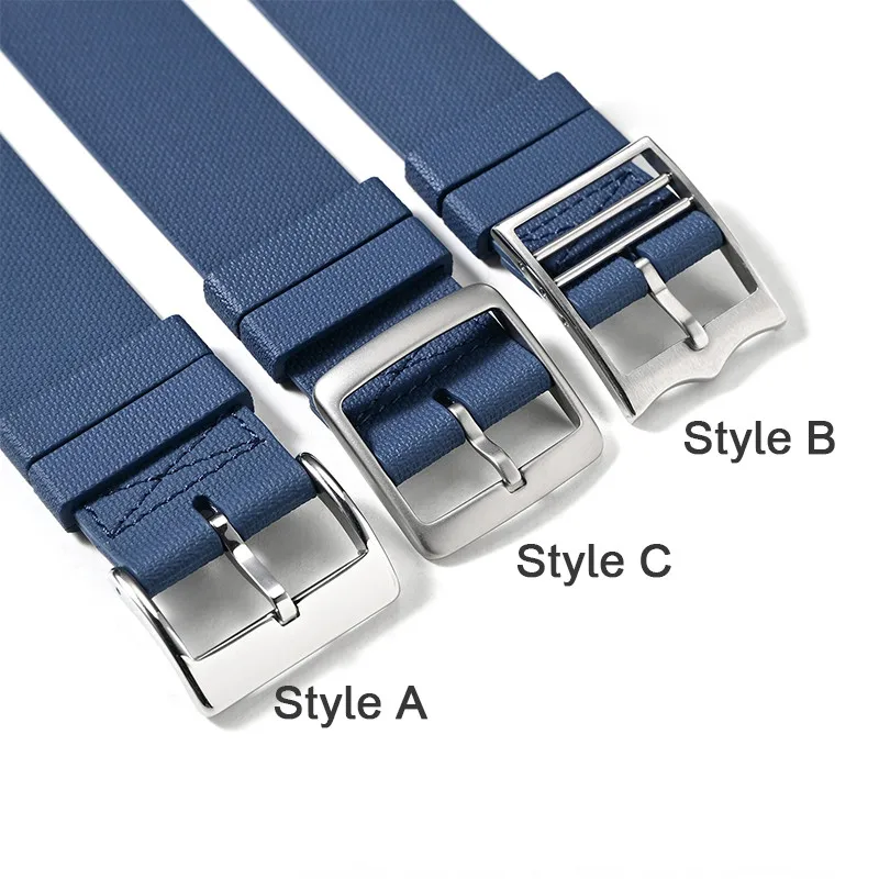 Durable Fluoro Rubber Sport Watch Band - Premium Military-Style One Piece Strap