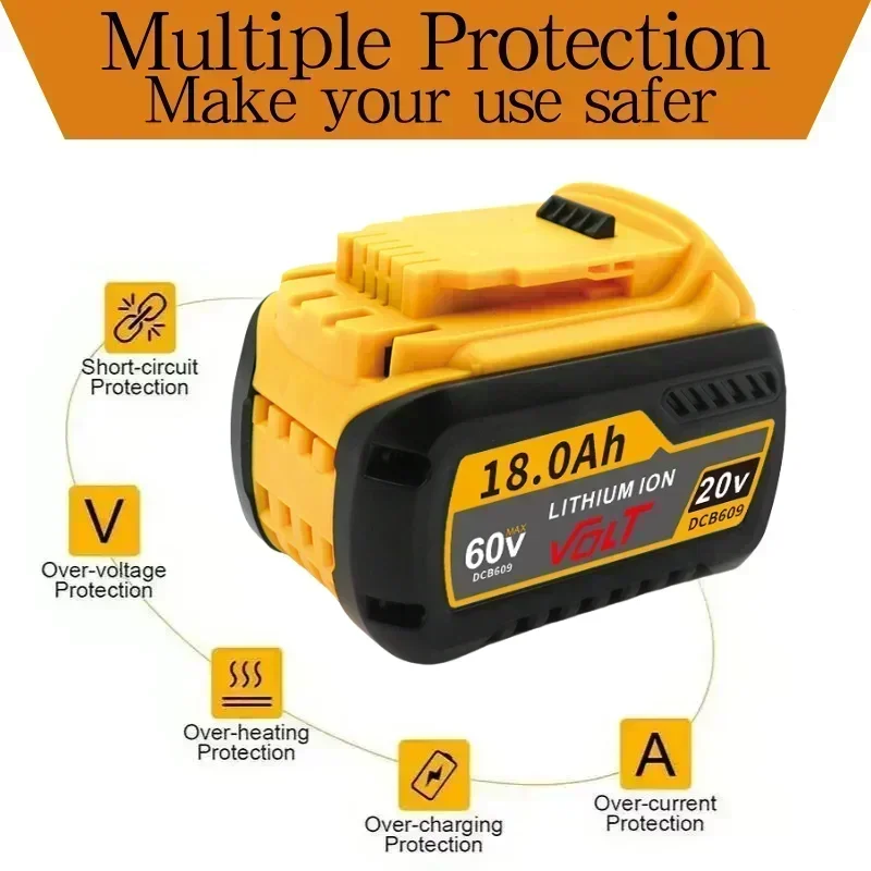 For Dewalt FLEXVOLT 20V/60V MAX Battery 18Ah DCB609 Lithium-ion DCB606 DCB612 DCB609 DCB205 DCB200 DCB182 Battery for Dewalt 20V