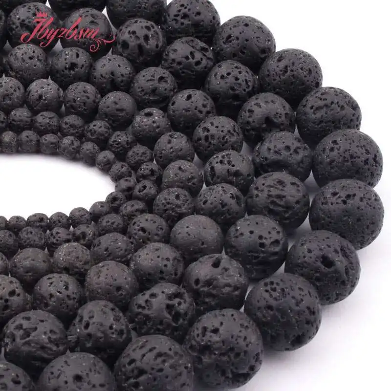 Natural Lava Rock Round Black Loose Beads Natural Stone Beads For DIY Necklace Bracelat Jewelry Making Strand 15
