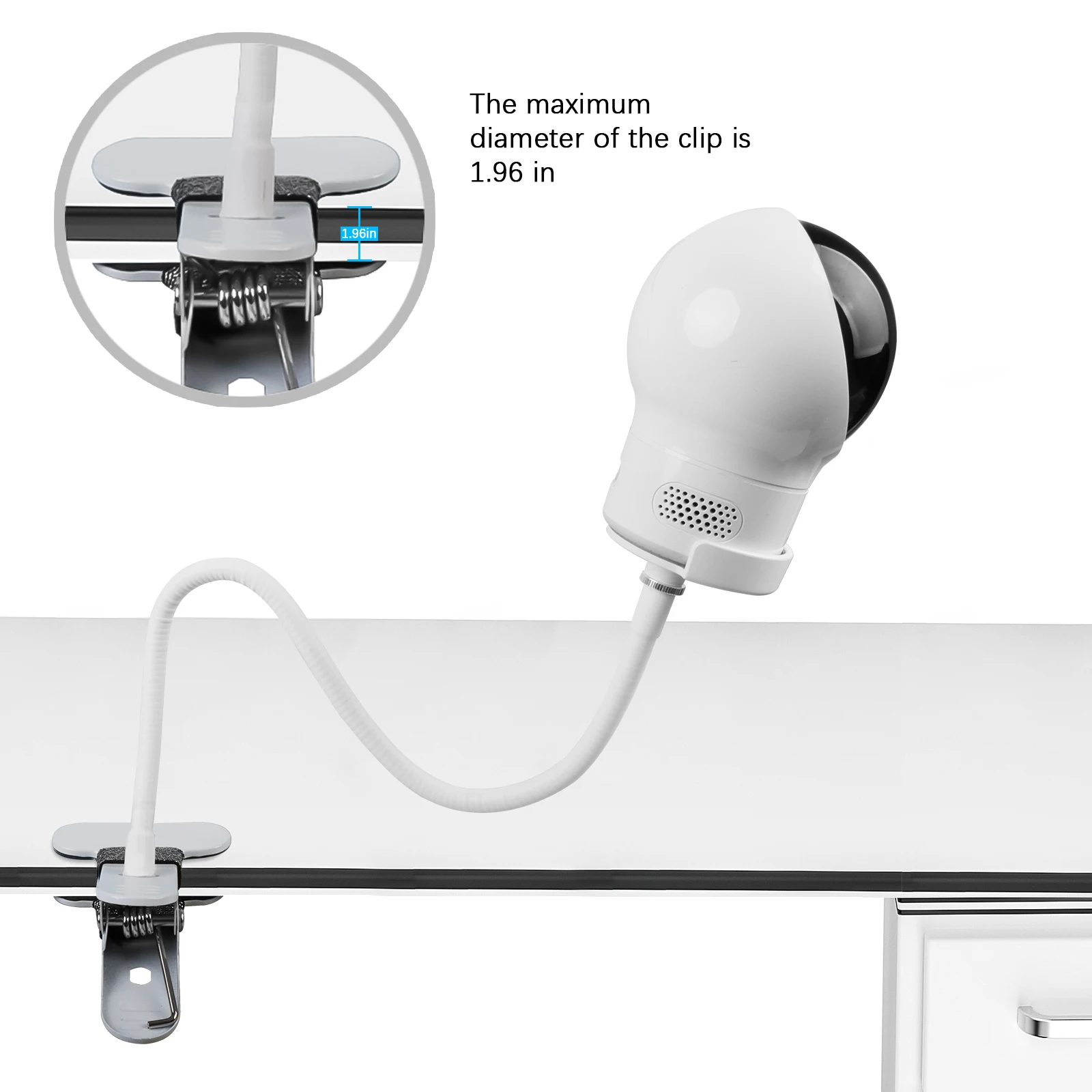 Flexible Clip Clamp Mount with Base For eufy SpaceView Video Baby Monitor Holder,Clip to Crib Cot Shelves or Furniture