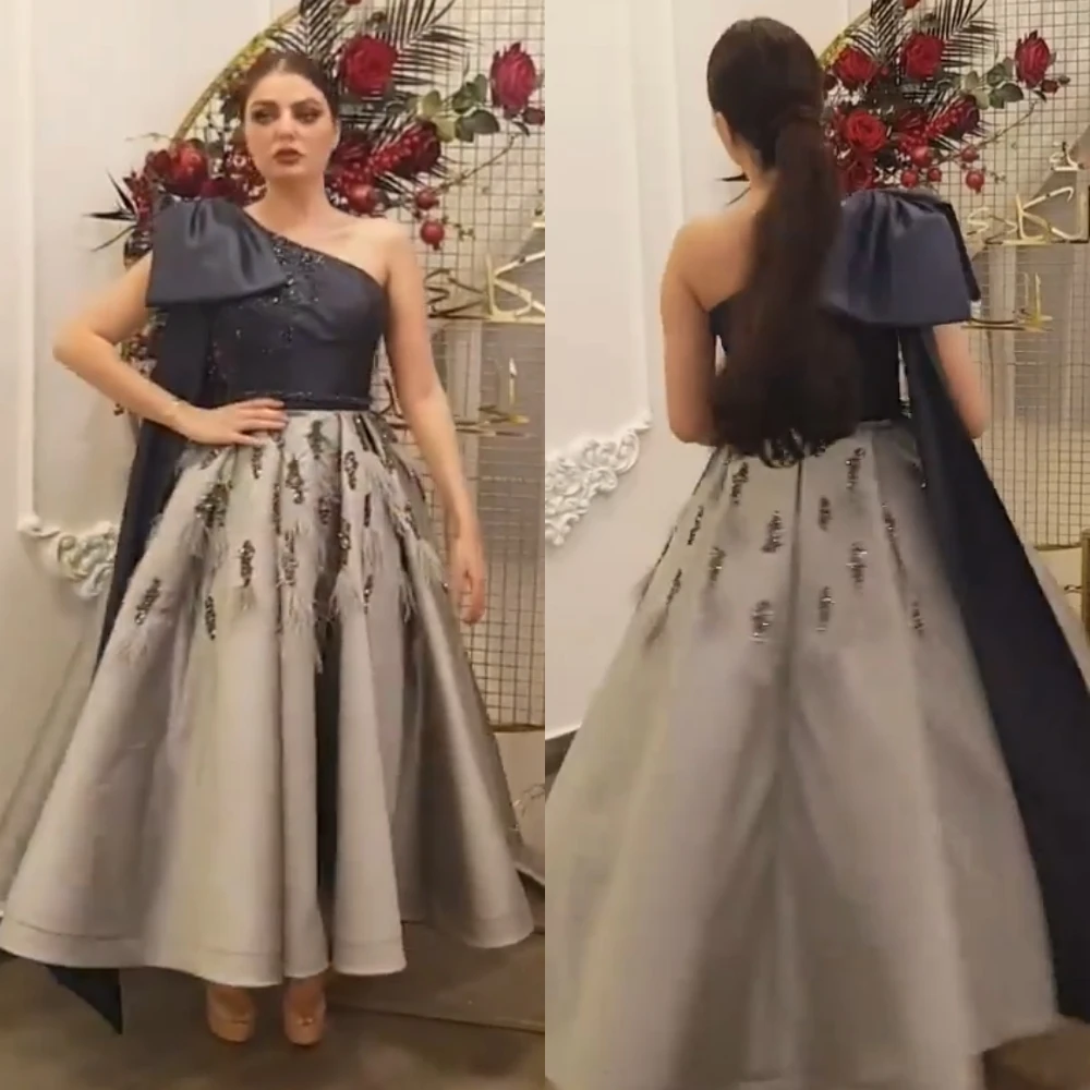 

Высококачественное асимметричное бальное платье на одно плечо в стиле ретро, Вечерние Платья До Колена, атласные платья с аппликацией и бантом