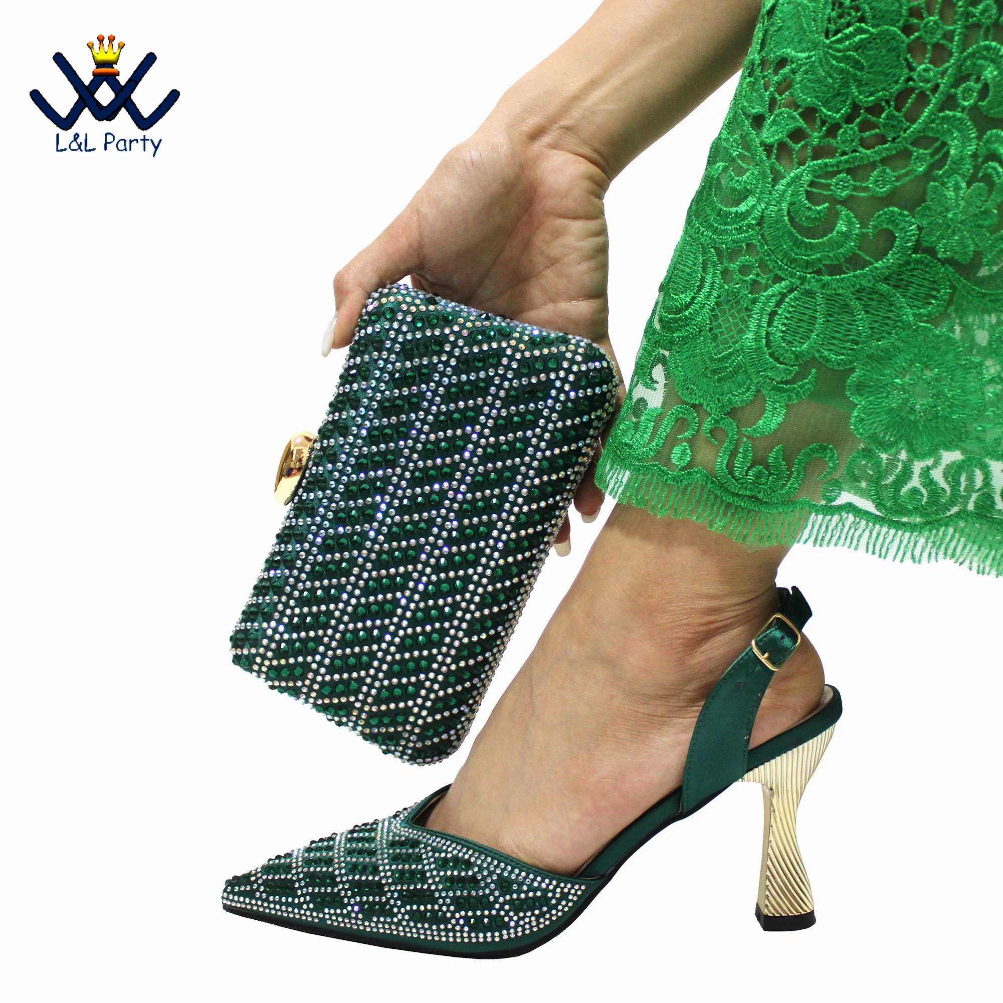 2025 Specials Design Italian Women Shoes and Bag Set in Green